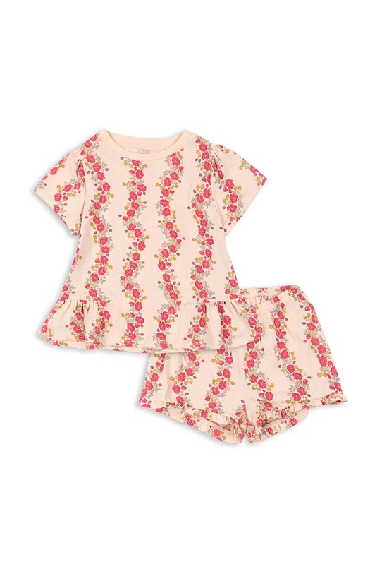 Konges Sløjd komplet bawełniany dziecięcy FAMO FRILL SET GOTS wzorzyste różowy KS102601