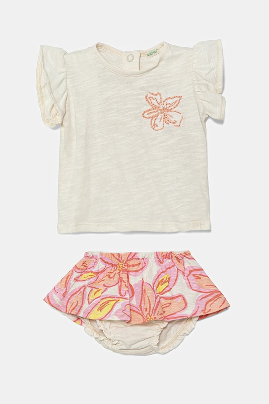 United Colors of Benetton set de bumbac pentru bebeluși cu modele bej 3O7SAK015.W.Seasonal