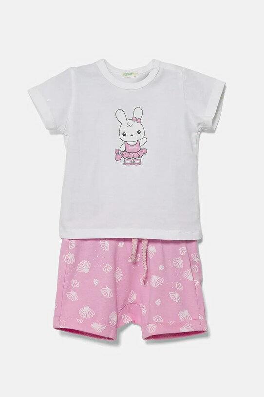 United Colors of Benetton komplet bawełniany niemowlęcy nadruk różowy 35ZEAK013.G.W.Seasonal