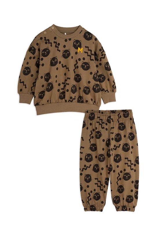 Mini Rodini trening din bumbac pentru bebelusi Squiggly cats bumbac maro 2514010416