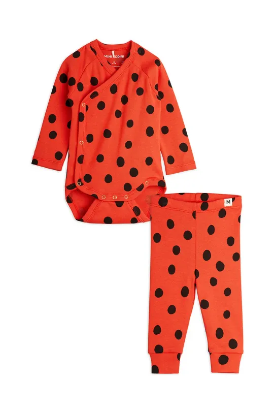 Pamučni komplet za bebe Mini Rodini Dots Planet friendly crvena 2524010342