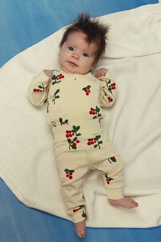 Mini Rodini komplet bawełniany niemowlęcy Lingonberries wzorzyste beżowy 2524011011