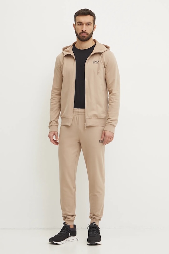 Bavlněná tepláková souprava EA7 Emporio Armani pletenina béžová PJVRZ.8NPV63