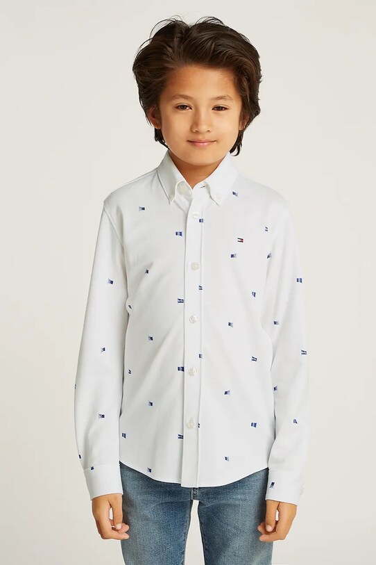 Детская хлопковая рубашка Tommy Hilfiger узор белый KB0KB09594.128.176.PPYA