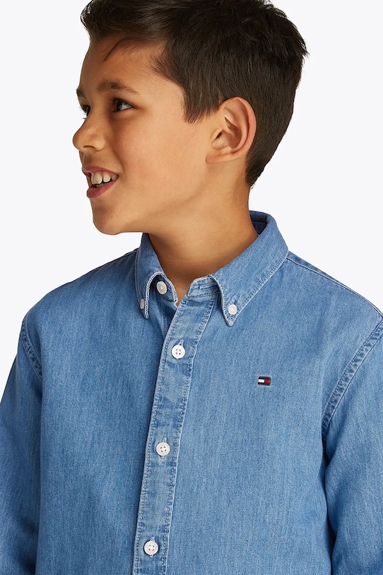 Дитяча бавовняна сорочка Tommy Hilfiger блакитний KB0KB09606.PPYA