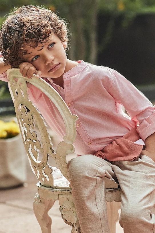 Mayoral koszula z domieszką lnu dziecięca długi czerwony 3119.5D.Mini.PPYA