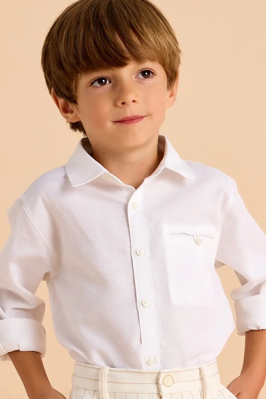 Mayoral koszula z domieszką lnu dziecięca 3121.5A.Mini.PPYA biały
