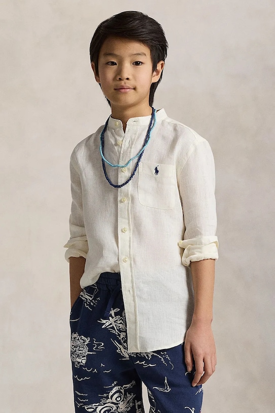 Otroška lanena srajca Polo Ralph Lauren Dolg bela 323964592002