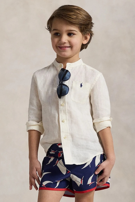 Dětská lněná košile Polo Ralph Lauren len bílá 322964592002