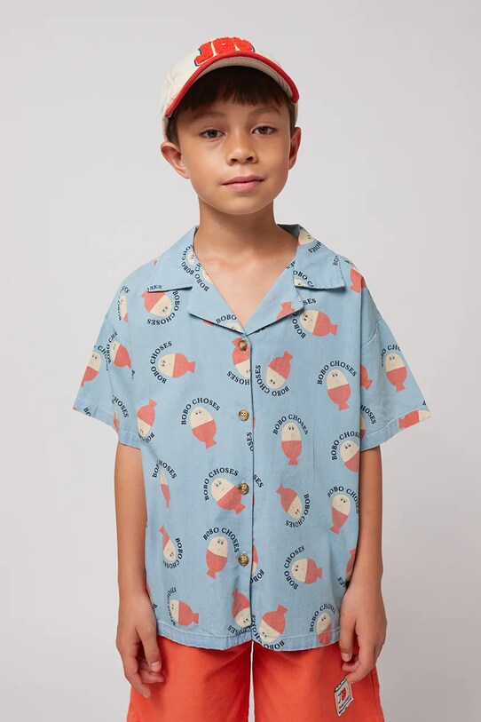 Bobo Choses camasa de bumbac pentru copii Morning Egg scurt albastru 125AC026