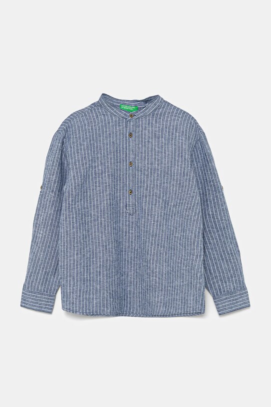 United Colors of Benetton cămașă de in pentru copii lung bleumarin 52VMCQ03V.G.Seasonal