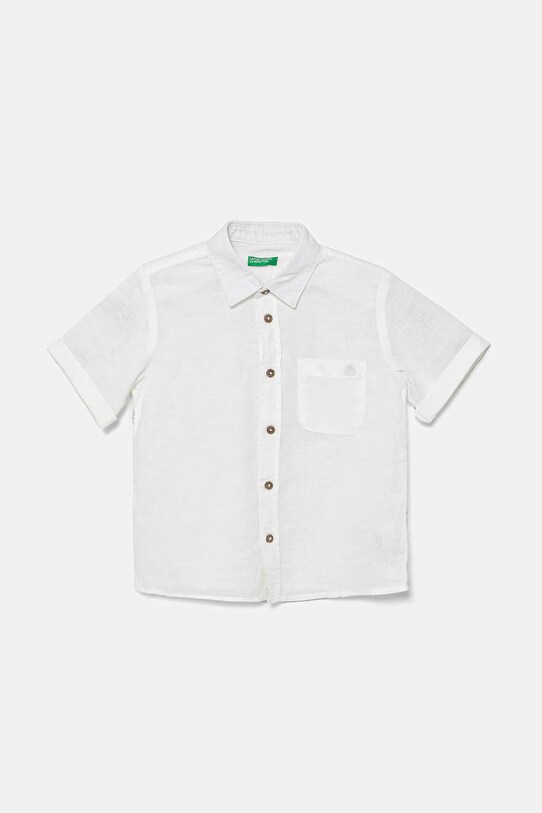 United Colors of Benetton cămașă de in pentru copii scurt alb 5IPVGQ02H.P.Seasonal