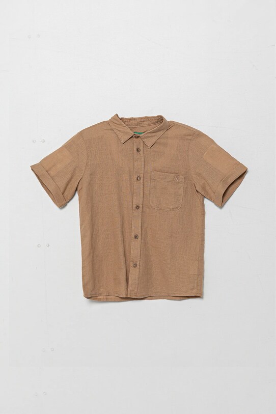 Παιδικό λινό πουκάμισο United Colors of Benetton casual καφέ 5IPVGQ02H.P.Seasonal