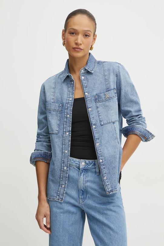 Rifľová košeľa Patrizia Pepe jednofarebný modrá 8C0771.D098