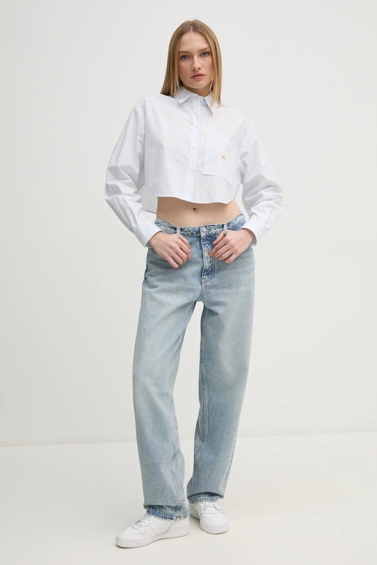 Calvin Klein Jeans koszula bawełniana J20J225078 niebieski SS25