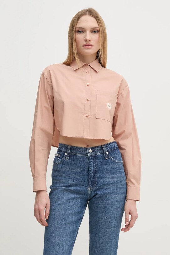 Бавовняна сорочка Calvin Klein Jeans довгий помаранчевий J20J225078