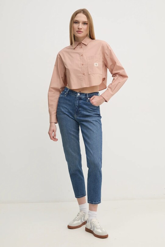 Хлопковая рубашка Calvin Klein Jeans J20J225078 оранжевый SS25