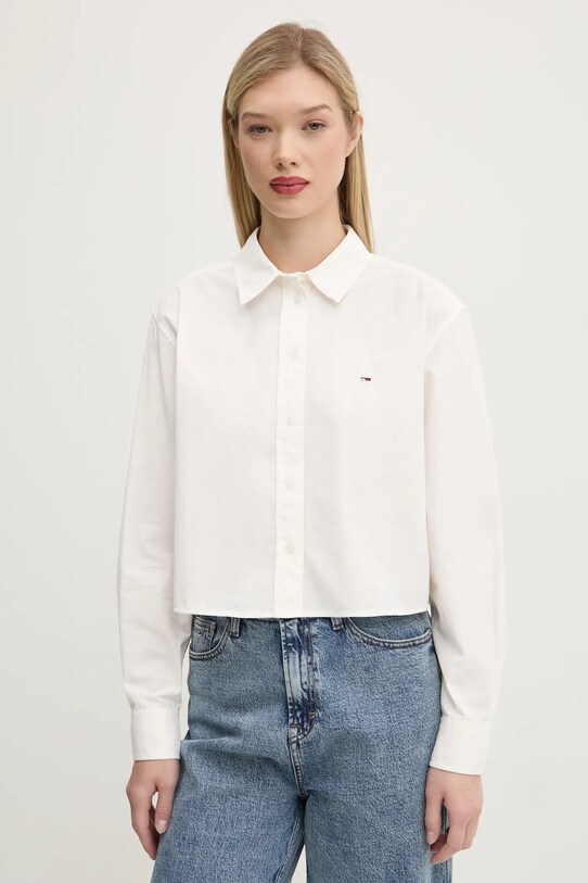 Хлопковая рубашка Tommy Jeans длинный белый DW0DW19354
