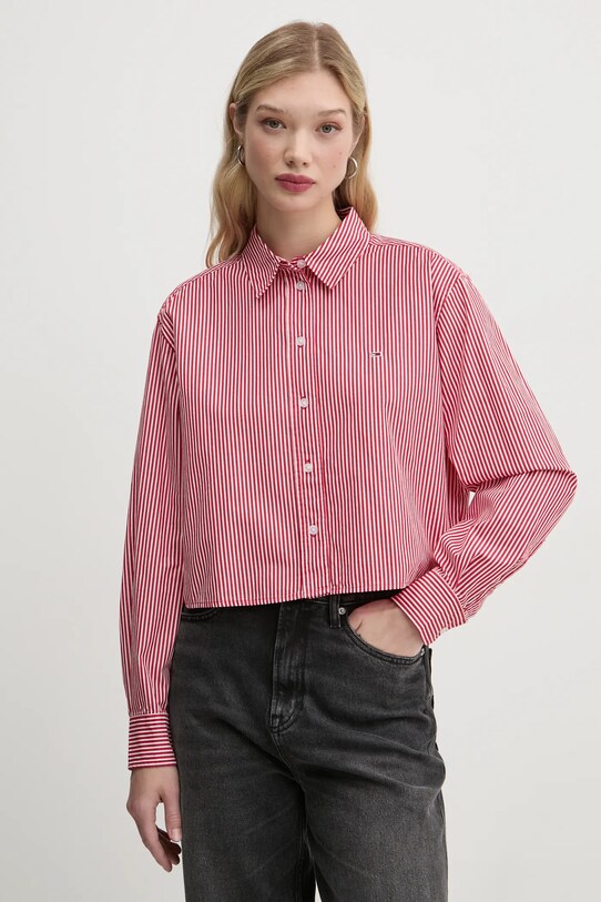 Бавовняна сорочка Tommy Jeans довгий червоний DW0DW19354