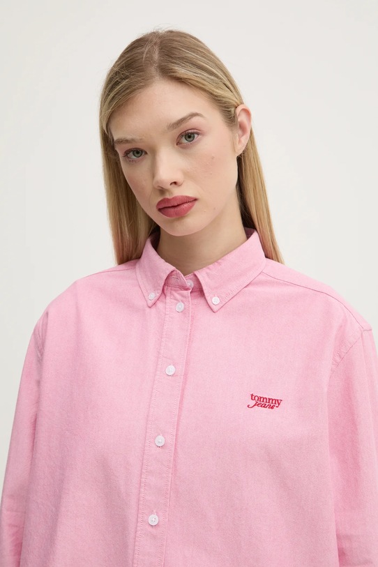 Bavlněná košile Tommy Jeans růžová DW0DW19358