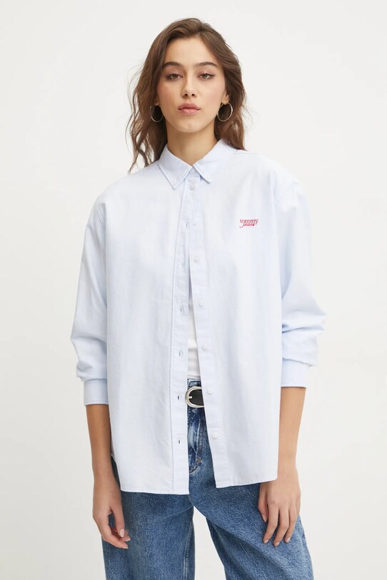 Tommy Jeans camasa din bumbac lung albastru DW0DW19358