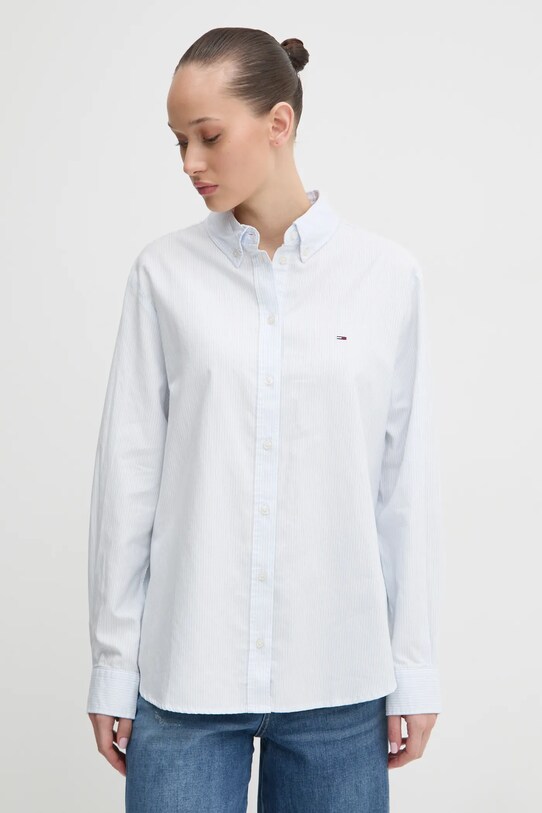 Хлопковая рубашка Tommy Jeans узор голубой DW0DW19890
