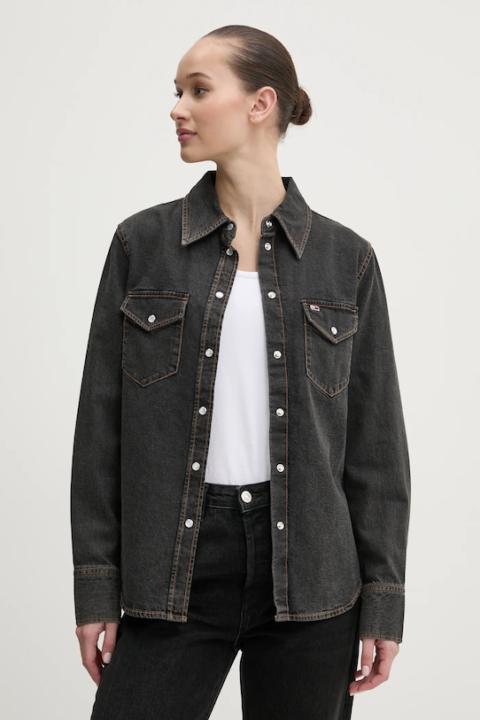 Bavlněná košile Tommy Jeans hladký šedá DW0DW20179