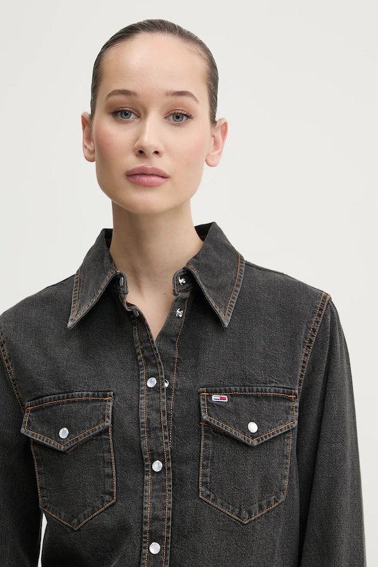 Bavlněná košile Tommy Jeans šedá DW0DW20179