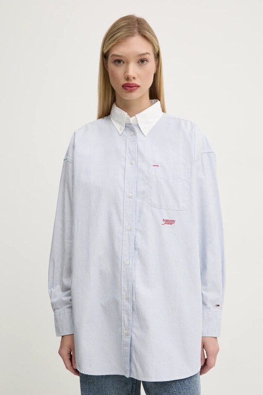 Бавовняна сорочка Tommy Jeans блакитний DW0DW20209