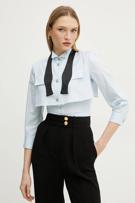 Elisabetta Franchi camicia in cotone semplice blu CA10251E2