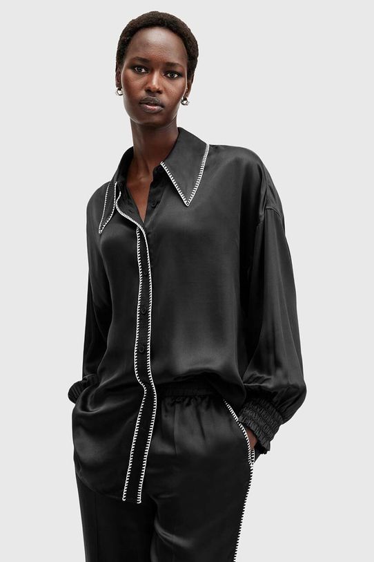 AllSaints koszula z domieszką jedwabiu CHARLI STITCH regular czarny W033PB
