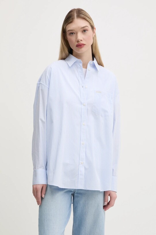 Guess Jeans camicia in cotone lunga blu W5RH94.WGZ11