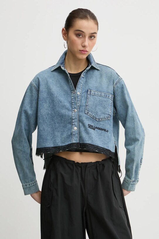 Хлопковая рубашка Karl Lagerfeld Jeans длинный голубой A1W11034