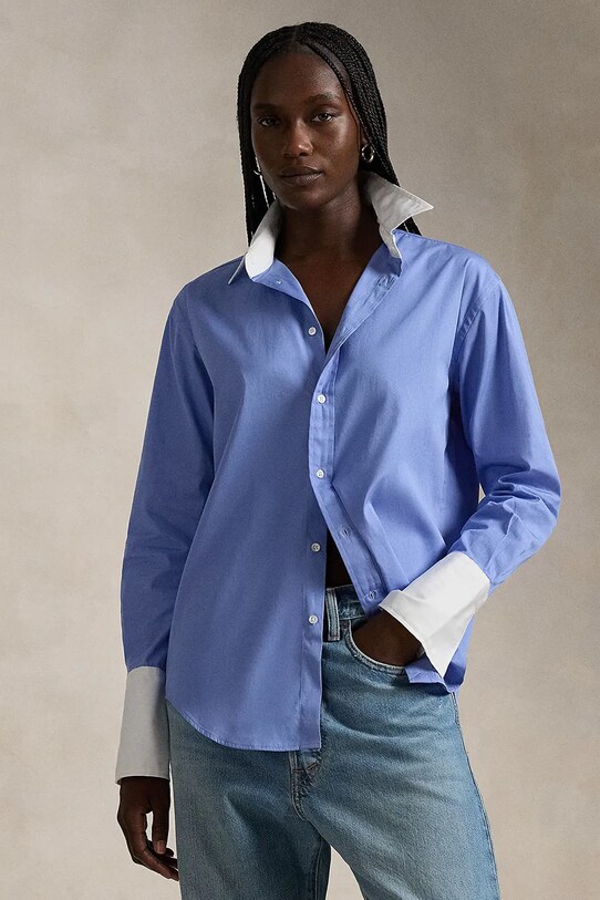 Хлопковая рубашка Polo Ralph Lauren casual голубой 211891426