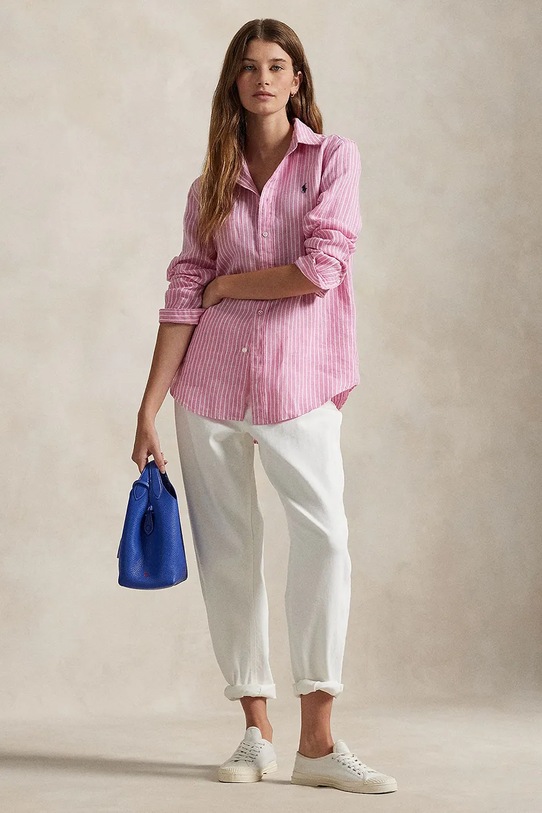 Ρούχα Πουκάμισο από λινό Polo Ralph Lauren 211970691 ροζ