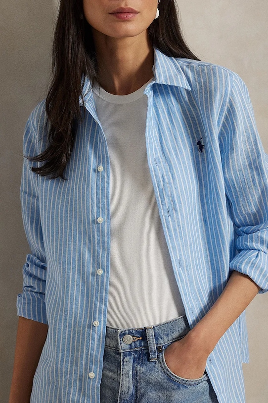 Πουκάμισο από λινό Polo Ralph Lauren μπλε 211970691