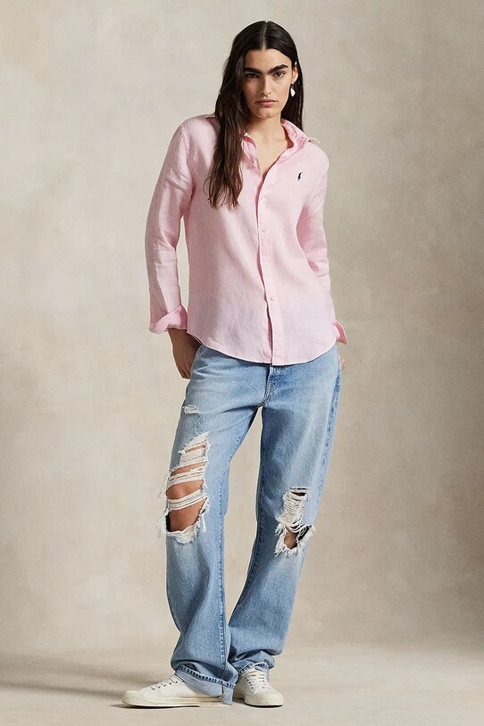 Одежда Льняная рубашка Polo Ralph Lauren 211970730 розовый