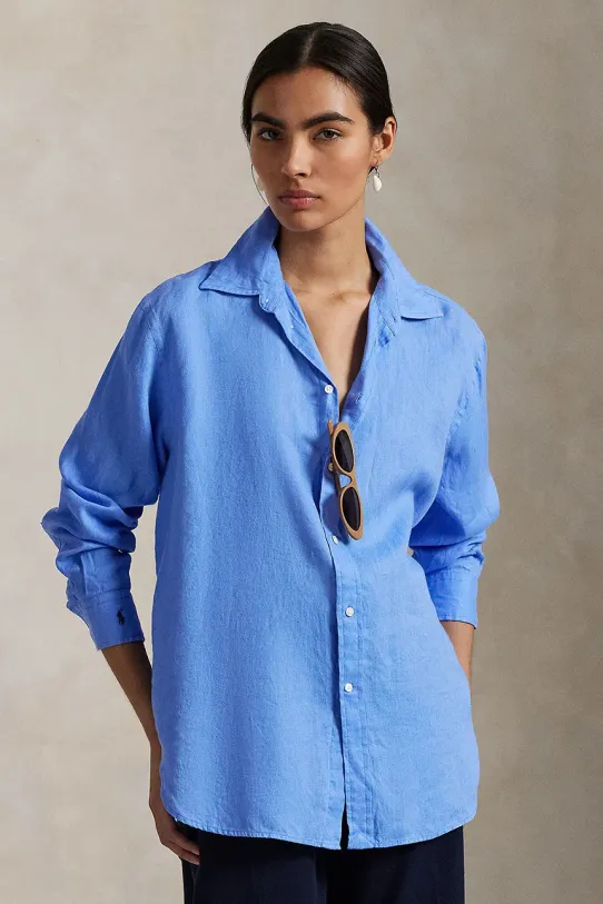 Polo Ralph Lauren koszula lniana regular niebieski 211970730