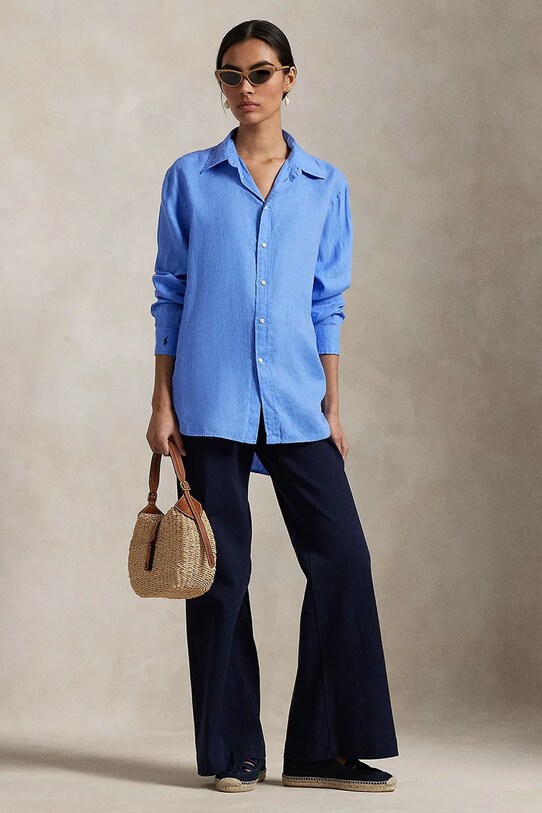 Πουκάμισο από λινό Polo Ralph Lauren μπλε 211970730