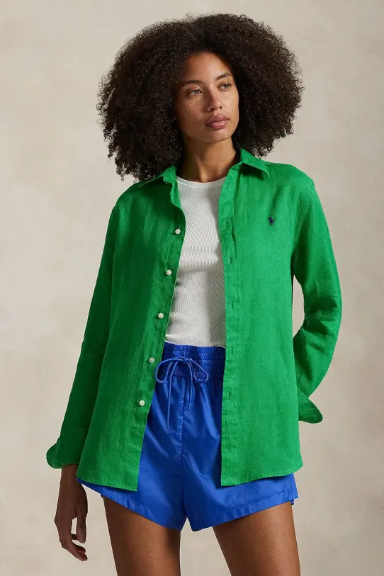 Льняная рубашка Polo Ralph Lauren casual зелёный 211970730