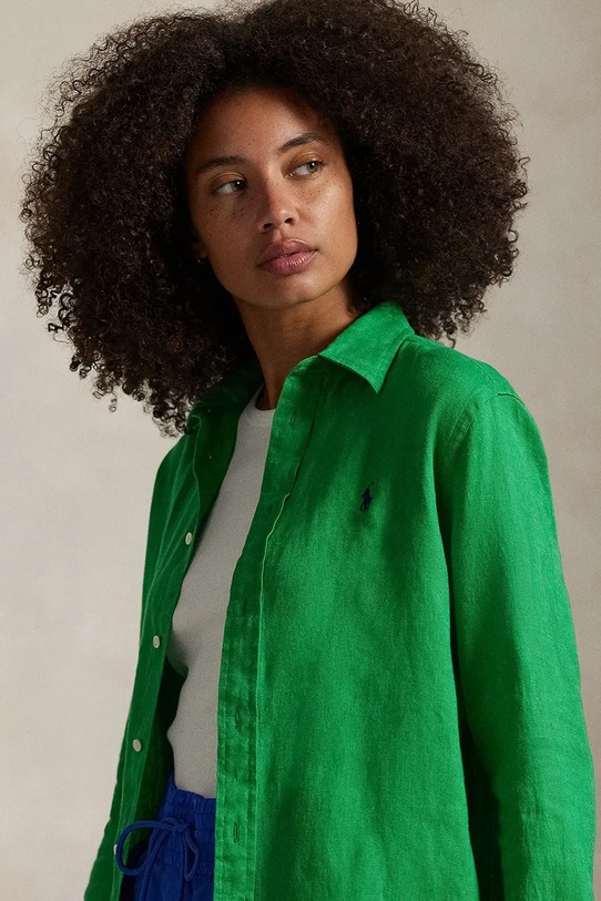 Льняная рубашка Polo Ralph Lauren зелёный 211970730