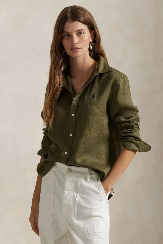 Polo Ralph Lauren koszula lniana regular zielony 211970730