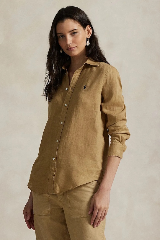 Сорочка з льону Polo Ralph Lauren бежевий 211970730