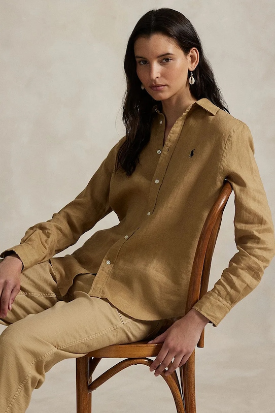Сорочка з льону Polo Ralph Lauren 211970730 бежевий