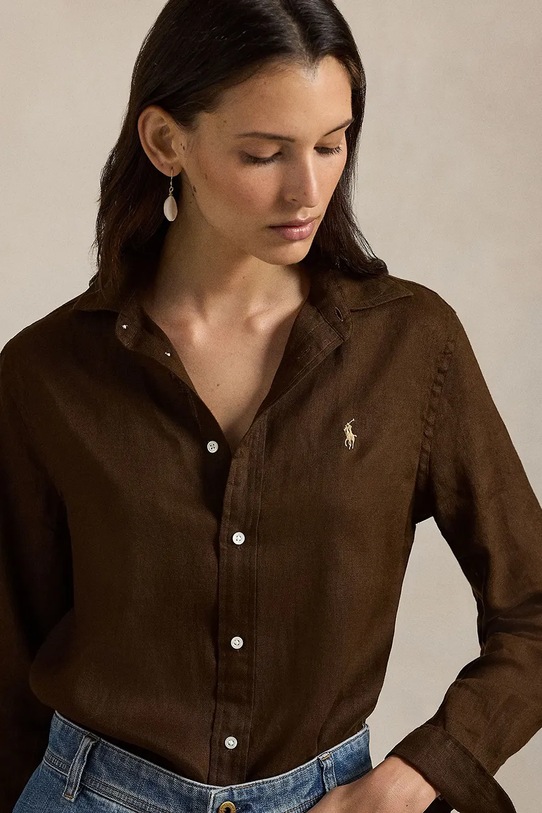 Lanena košulja Polo Ralph Lauren smeđa 211970730