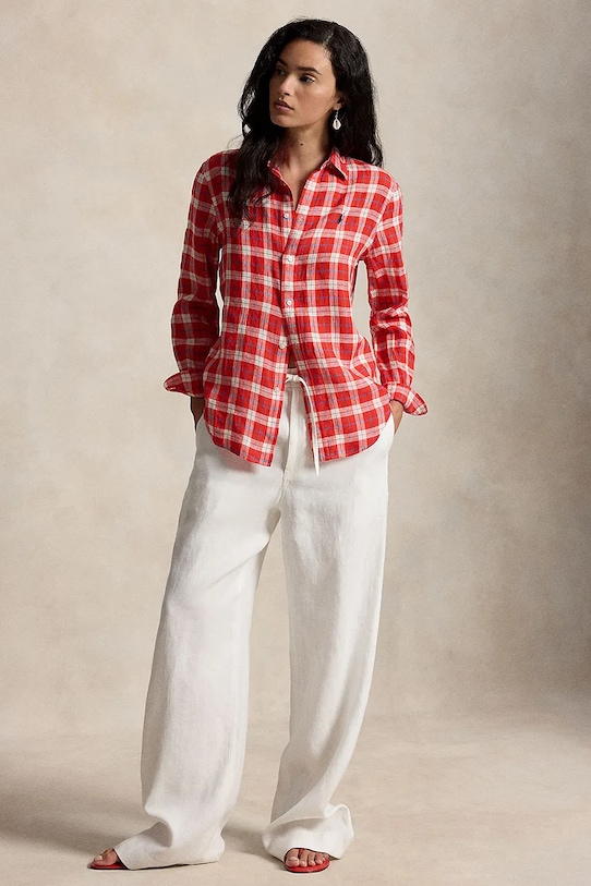 Oblečení Polo Ralph Lauren košile dámská lněná 211970733 červená