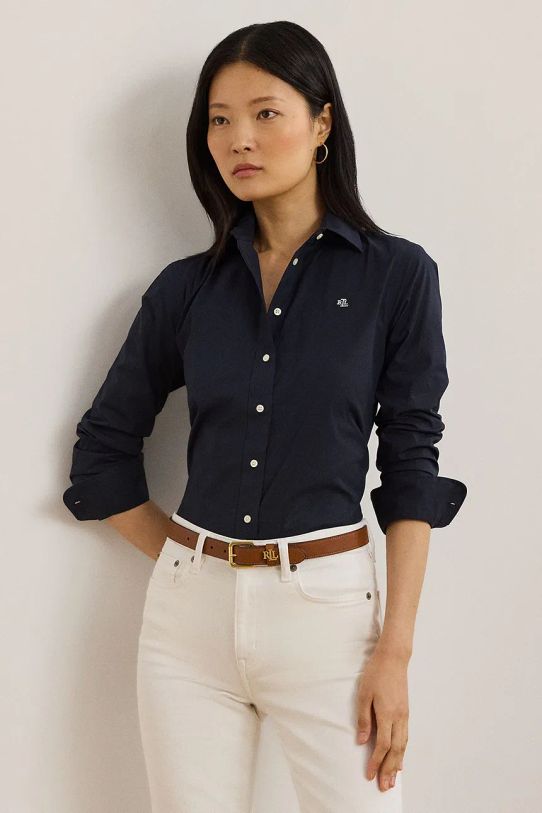 Bavlnená košeľa Lauren Ralph Lauren slim tmavomodrá 200684553