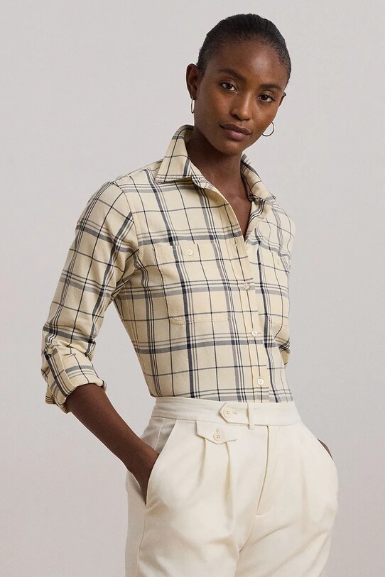 Бавовняна сорочка Lauren Ralph Lauren візерунок бежевий 200956831
