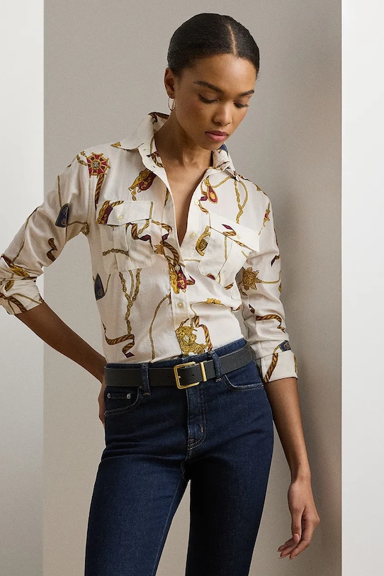 Lauren Ralph Lauren koszula bawełniana wzorzyste biały 200957119