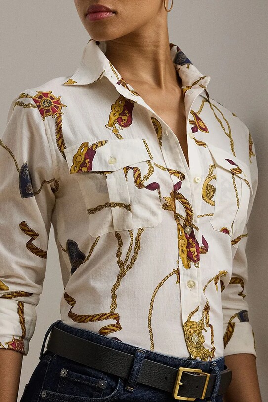 Βαμβακερό πουκάμισο Lauren Ralph Lauren λευκό 200957119